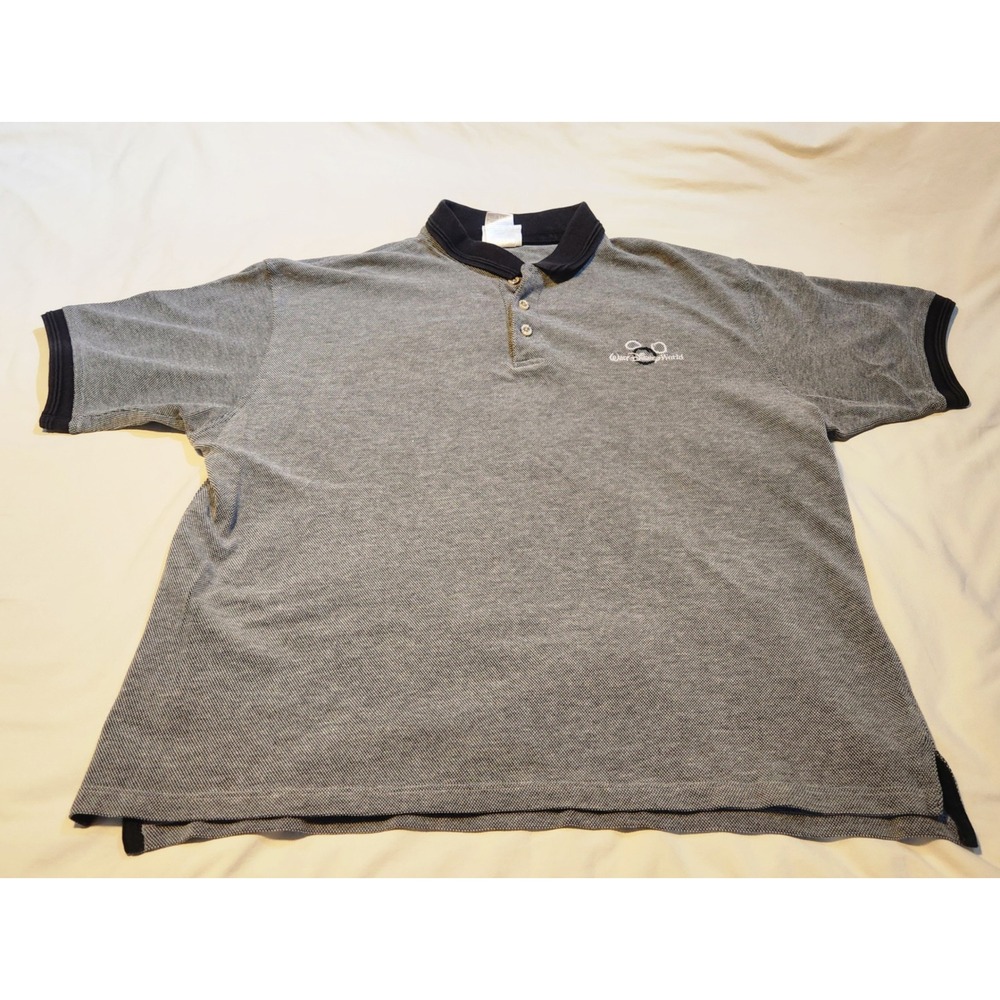 Disney World Polo Shirt‎ Mens Large Gray Black Mickey Mouse Button Up Size L